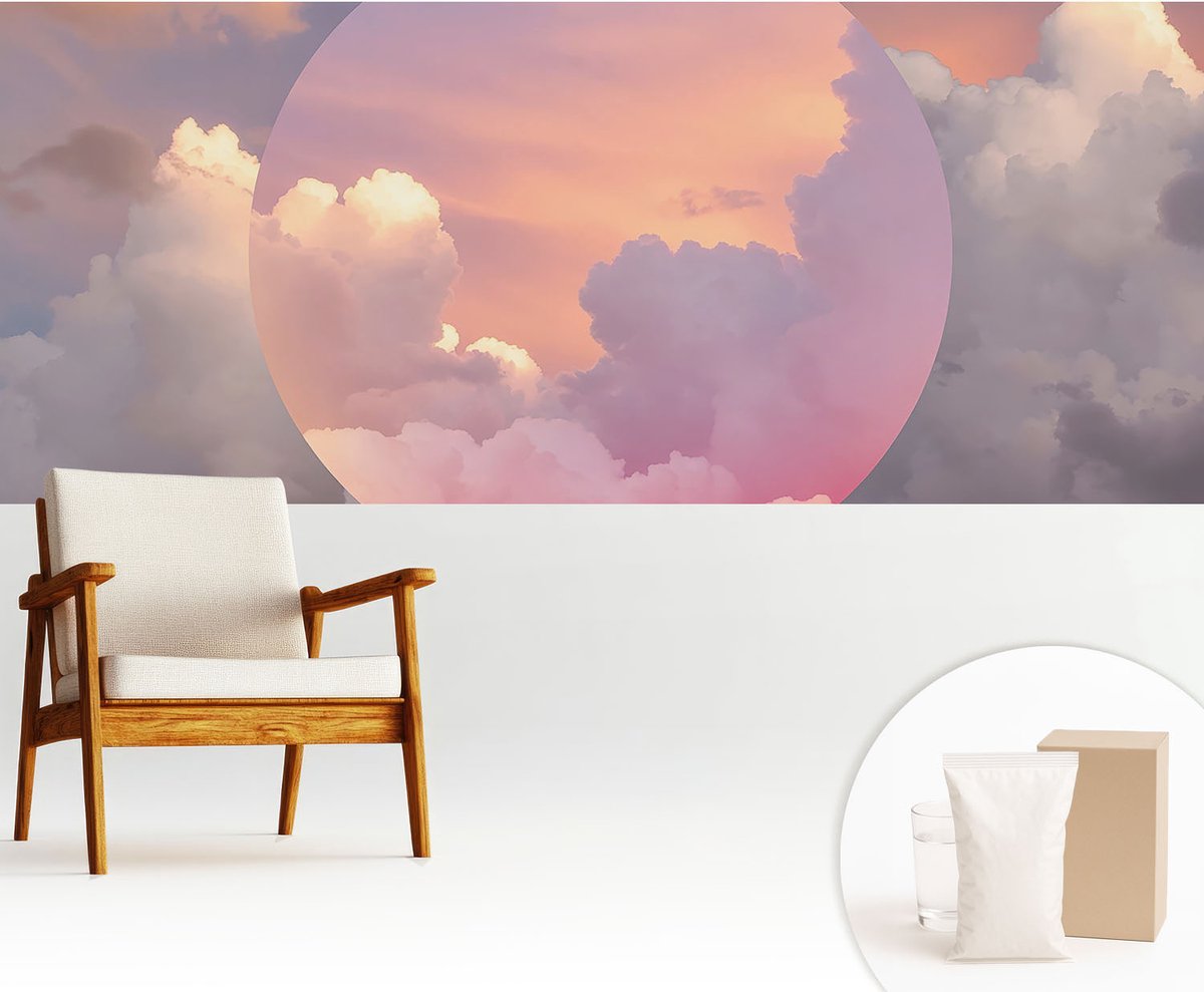 Wallfluent Fotobehang - Wit Vliesbehang - 250x104 cm - Etherische Wolken Fotobehang Vlies - Hal behang Abstractie - Muurschildering - Woonkamer behang