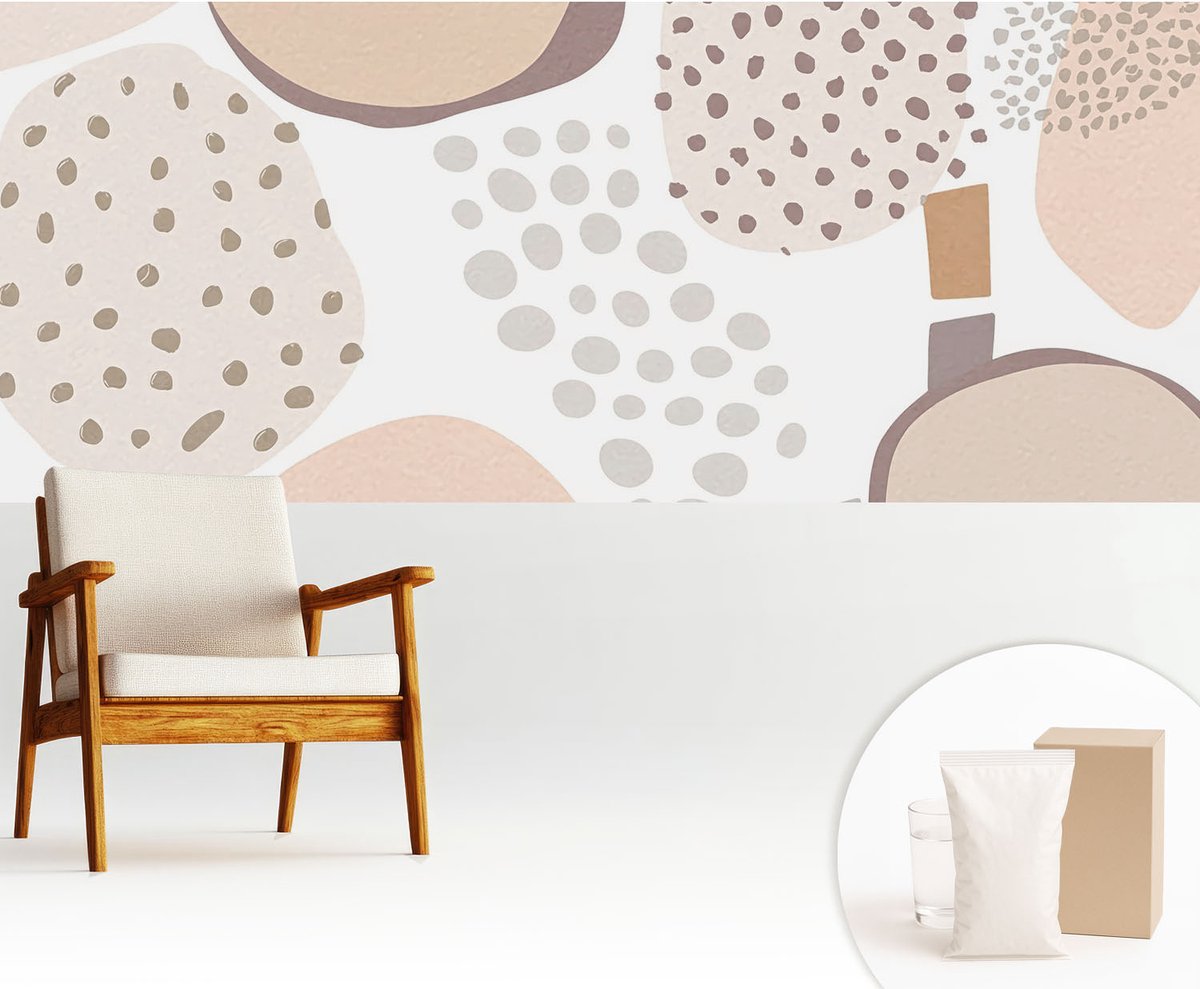 Wallfluent Fotobehang - Beige Vliesbehang - 250x104 cm - Subtiele Stippen Fotobehang Vlies - Hal behang Abstractie - Muurschildering - Woonkamer behang