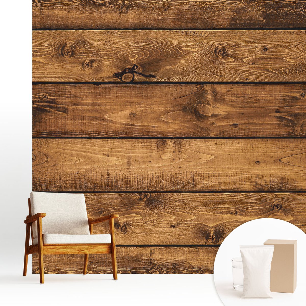 Wallfluent Fotobehang - Bruin Vliesbehang - 250x250 cm - Houten Planken Fotobehang Vlies - Hal behang Texturen - Muurschildering - Woonkamer behang