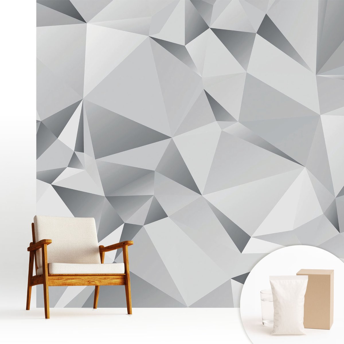 Wallfluent Fotobehang - Grijs Vliesbehang - 250x250 cm - Abstracte Geometrie Fotobehang Vlies - Hal behang Achtergronden En Patronen - Muurschildering - Woonkamer behang