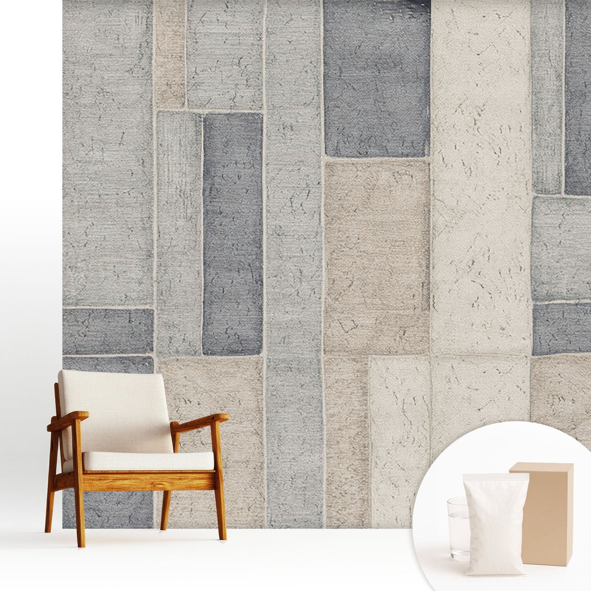 Wallfluent Fotobehang - Grijs Vliesbehang - 250x250 cm - Geometrische Mozaïek Fotobehang Vlies - Woonkamer behang Achtergronden En Patronen - Muurschildering - Woonkamer behang