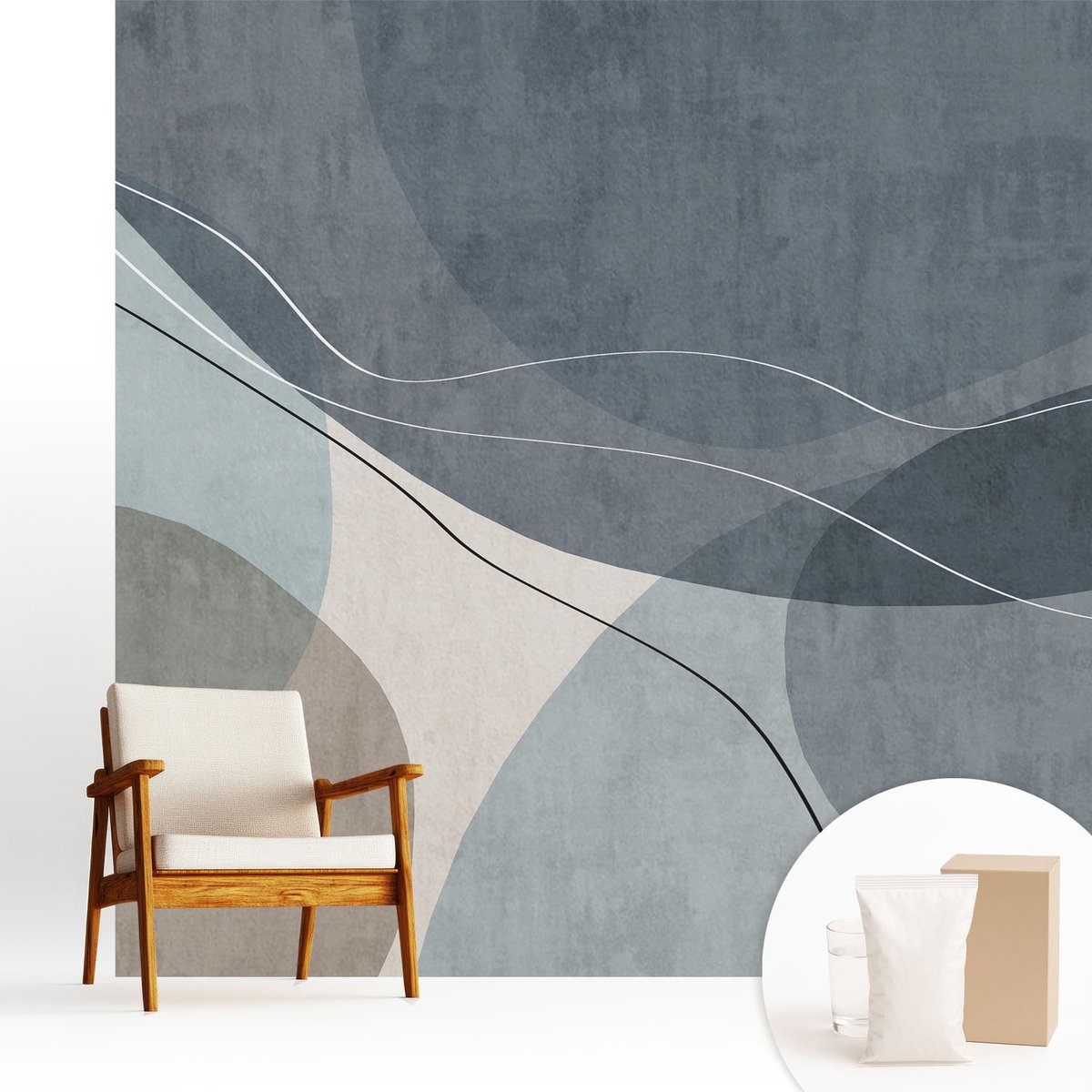 Wallfluent Fotobehang - Blauw Vliesbehang - 250x250 cm - Moderne Abstractie Fotobehang Vlies - Hal behang Abstractie - Muurschildering - Woonkamer behang