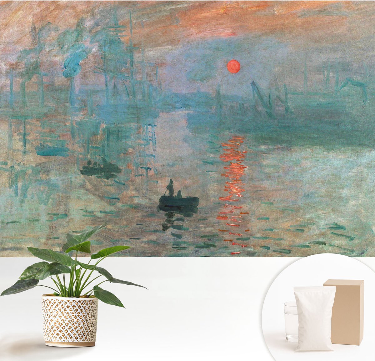 Wallfluent Fotobehang - Blauw Vliesbehang - 152x104 cm - Havenlandschap Fotobehang Vlies - Woonkamer behang Deel - Muurschildering - Woonkamer behang
