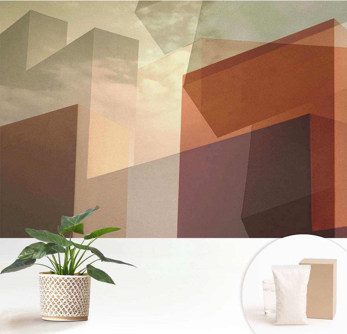Wallfluent Fotobehang - Bruin Vliesbehang - 152x104 cm - Abstracte Vormen Muurschildering - Gang behang Architectuur - Fotobehang Vlies - Gang behang