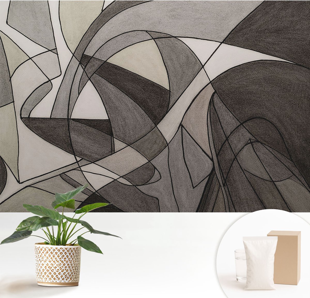 Wallfluent Fotobehang - Grijs Vliesbehang - 152x104 cm - Geometrische Abstractie Fotobehang Vlies - Hal behang Abstractie - Muurschildering - Hal behang