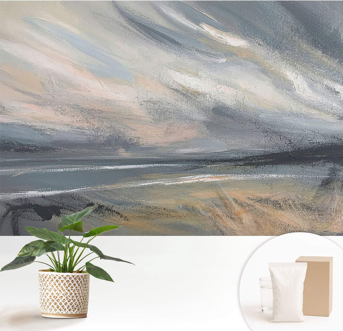Wallfluent Fotobehang - Grijs Vliesbehang - 152x104 cm - Ochtendrust Fotobehang Vlies - Woonkamer behang Landschappen - Muurschildering - Hal behang