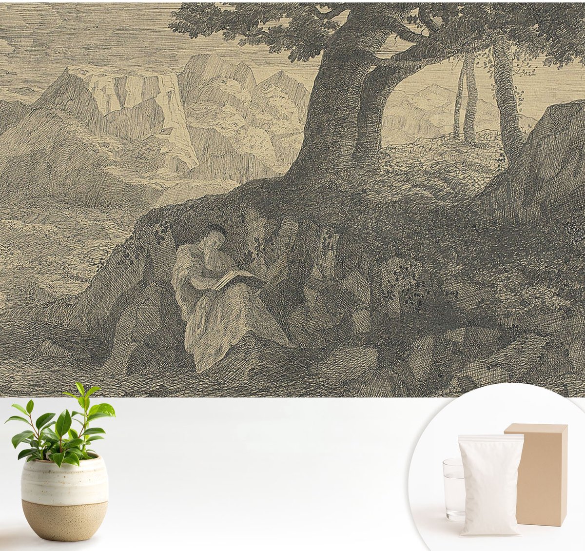 Wallfluent Fotobehang - Zwart Vliesbehang - 104x70 cm - Lezende Karakters Muurschildering - Slaapkamer behang Landschappen - Fotobehang Vlies - Slaapkamer behang