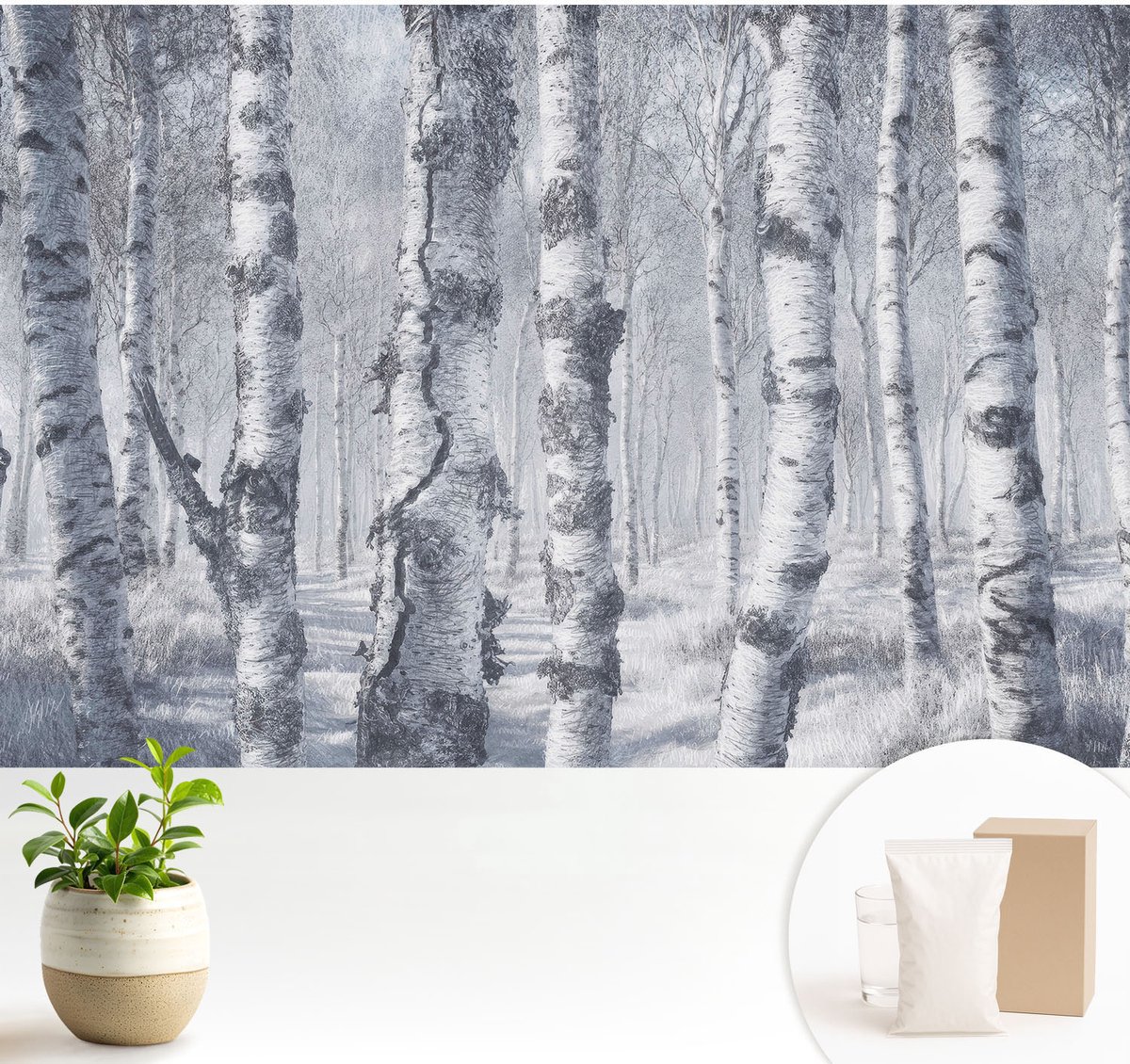 Wallfluent Fotobehang - Grijs Vliesbehang - 104x70 cm - Vorstige Natuur Muurschildering - Gang behang Landschappen - Fotobehang Vlies - Slaapkamer behang