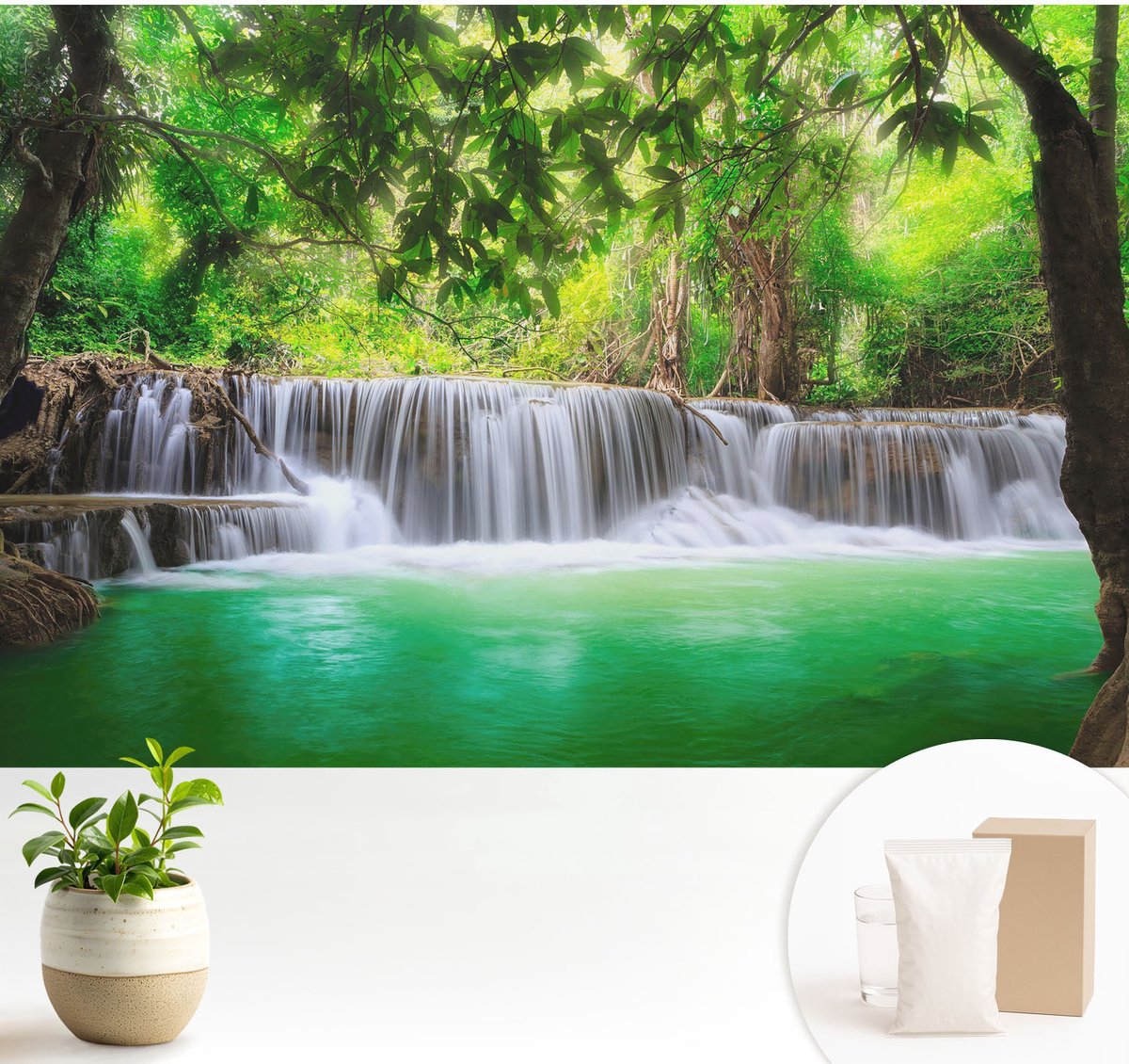 Wallfluent Fotobehang - Groente Vliesbehang - 104x70 cm - Boswaterval Muurschildering - Slaapkamer behang Landschappen - Fotobehang Vlies - Gang behang