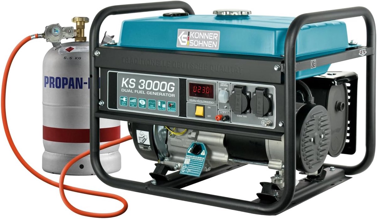 Generator 44x58x43 cm - Dual Fuel, 3000 Watt, 15 Liter Tank - Industrohome