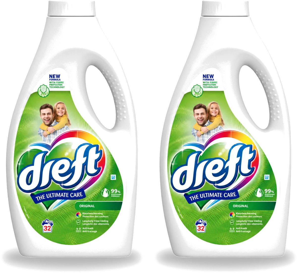 2 x Dreft - Ultimate Care - Vloeibaar Wasmiddel - Gekleurde Was - Original - 32 Wasbeurten - Voordeelverpakking - 2 stuks