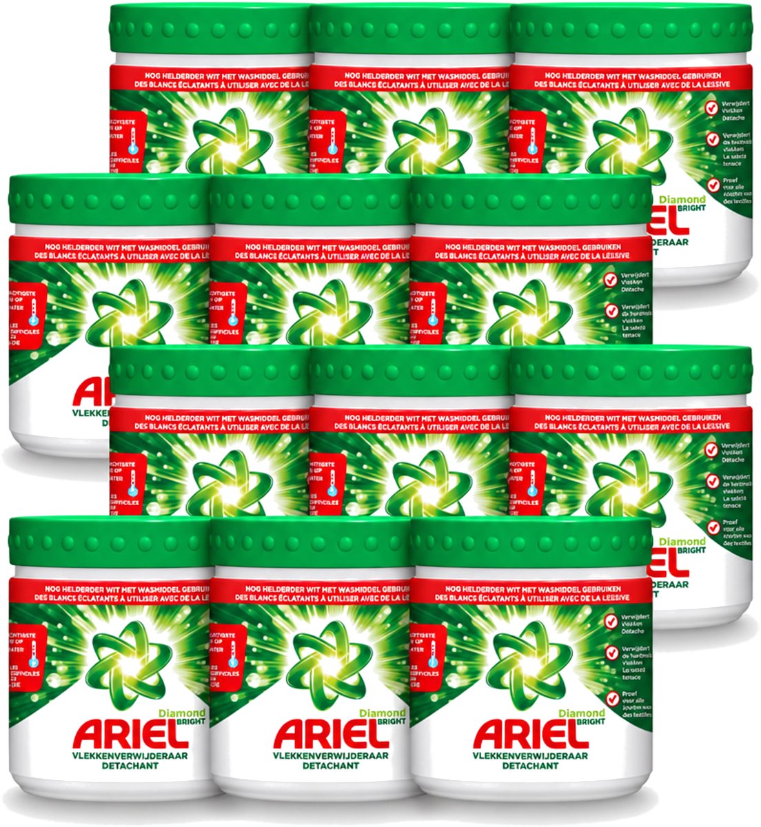 12 x Ariel Diamond Bright - Vlekverwijderaar Poeder - Witte Was - 30 Wasbeurten - Voordeelverpakking - 12 stuks