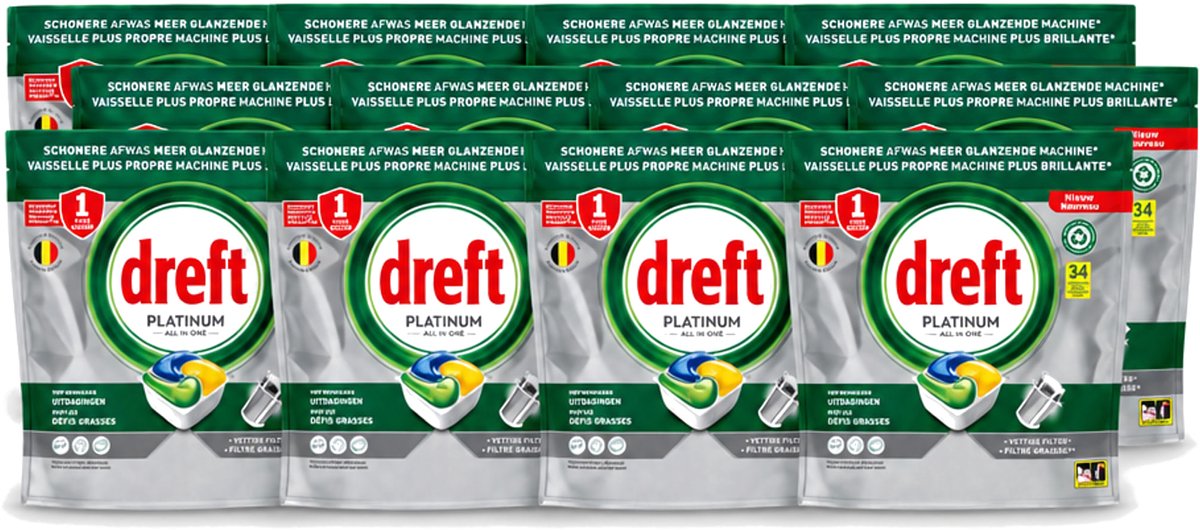 12 x Dreft Platinum - All In One - Vaatwascapsules - Citroen - 34 Afwasbeurten - Voordeelverpakking - 12 stuks