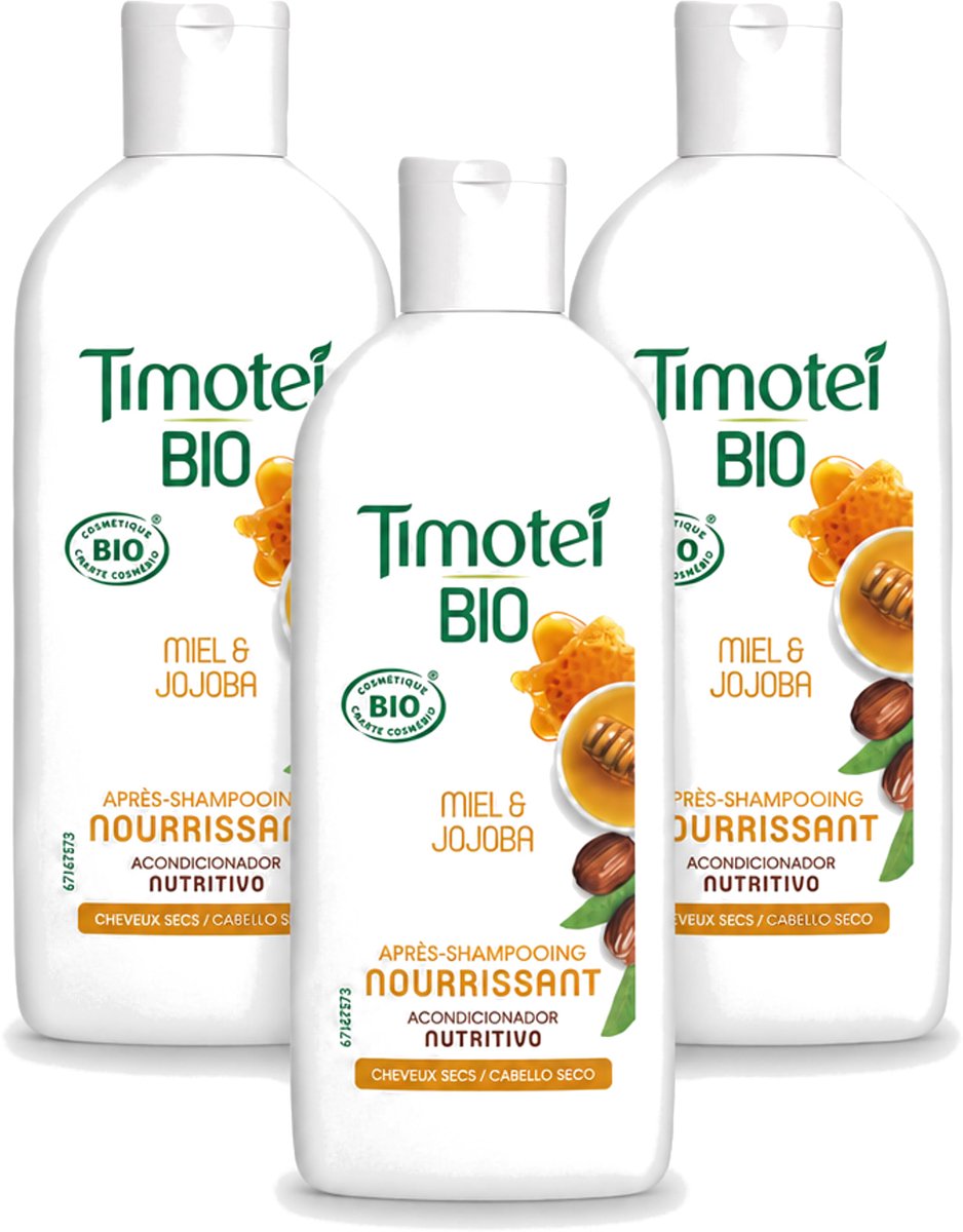 3 x Timotei - Crèmespoeling - Honing & Jojoba - Biologisch - Droog Haar & Droge Hoofdhuid - 250 ml - Voordeelverpakking - 3 stuks