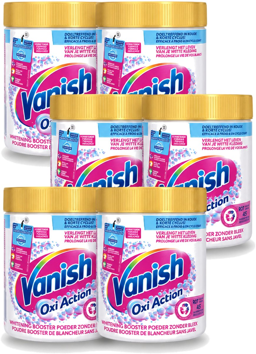 6 x Vanish Oxi Action - Vlekkenverwijderaar - Wasbooster - Zonder Bleek - Witte Was - 530 Gram - Voordeelverpakking - 6 stuks