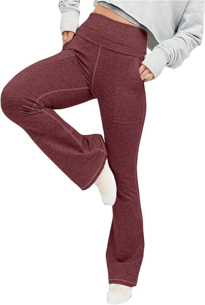 Yoga legging, wijd uitlopend, grijs, stretch, buikband