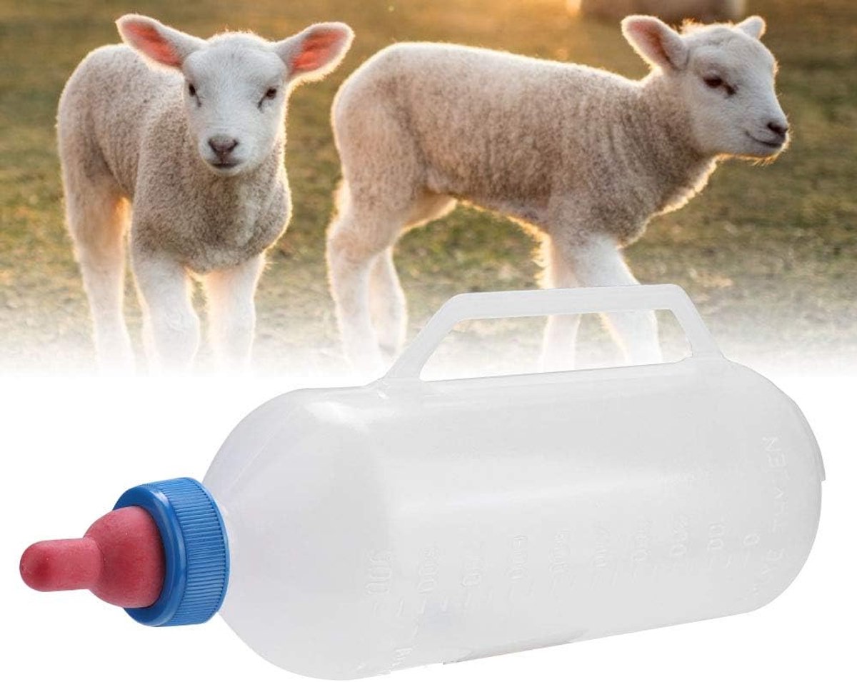 1,5 L lamsmelkfles geitenmelkfles, horizontale geitenvoederbeker, borstvoeding melkvoeder, koeienvoerinrichting met handvat en nippel