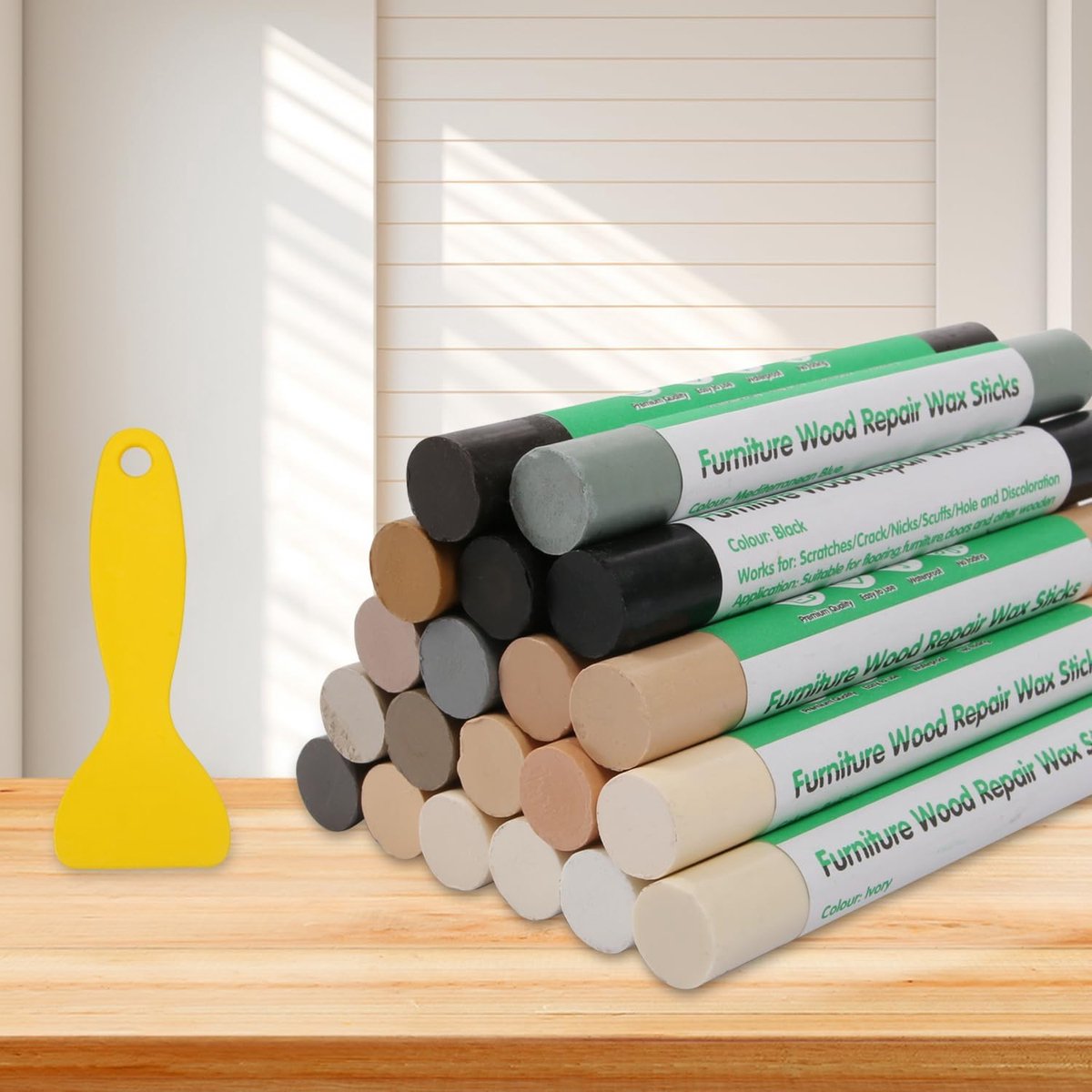 Reparatieset voor houten meubels, 20 kleuren, hardwax-reparatieset, laminaat reparatieset voor het repareren van krassen, schrammen, scheuren op meubels, vloeren, kasten, tafels en deuren, gemengde