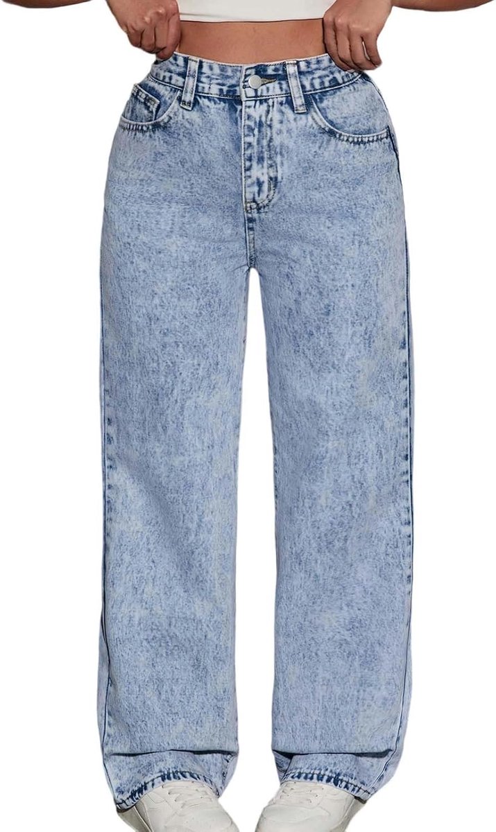 Modieuze brede broek voor meisjes met geborduurde achterzak, casual broek met wassing voor tieners van 11 tot 16 jaar, comfortabel voor dagelijks gebruik