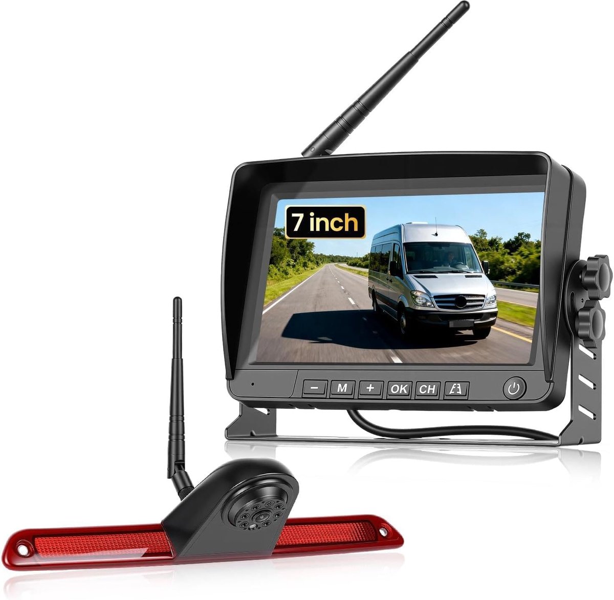 7 inch achteruitrijcamera voor Mercedes Sprinter 2006-2019, derde remlichtcamera, IR-nachtzicht, waterdicht IP67, instelbare hoek, met achteruitrijlijn