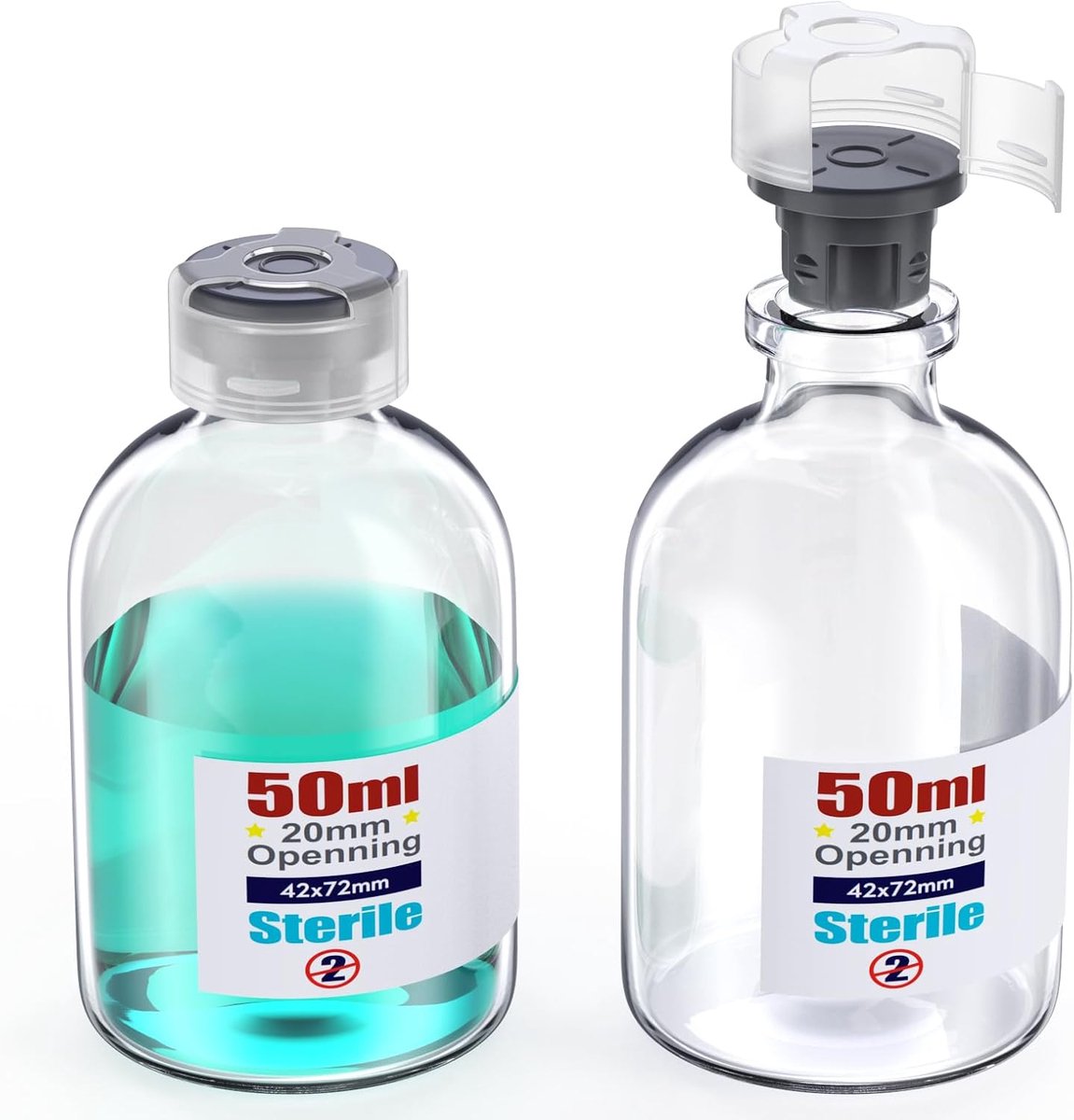 Glazen injectieflacons met vergrendelingskap en butylrubber zelfgenezende injectiepoort, steekproefflacons met gesp individueel gesteriliseerd pakket van ZHANXUBIO (6,50 ml)