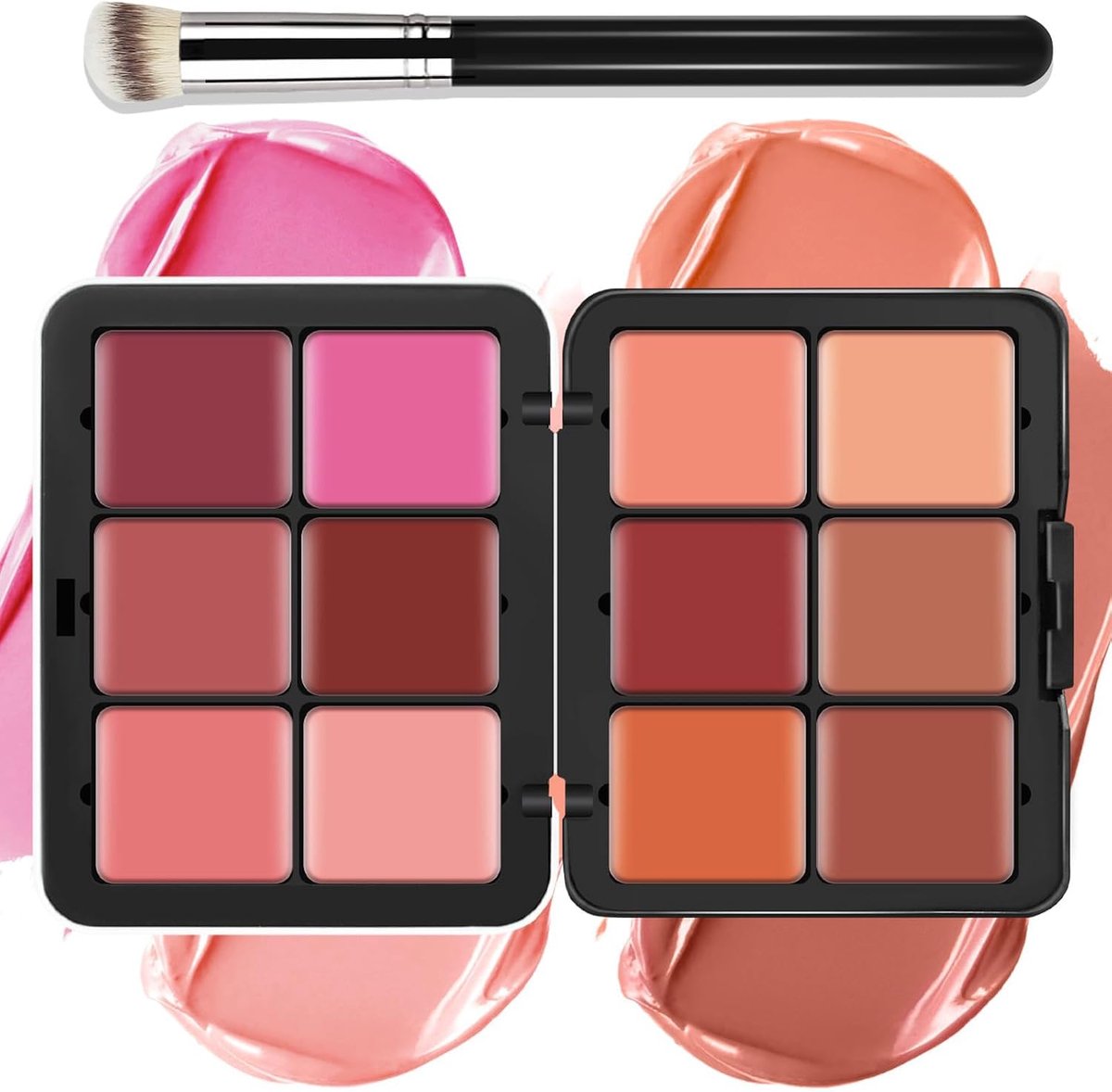 12 Kleuren Gezichtsblush Palet Crème Waterdicht Mengbaar Natuurlijk