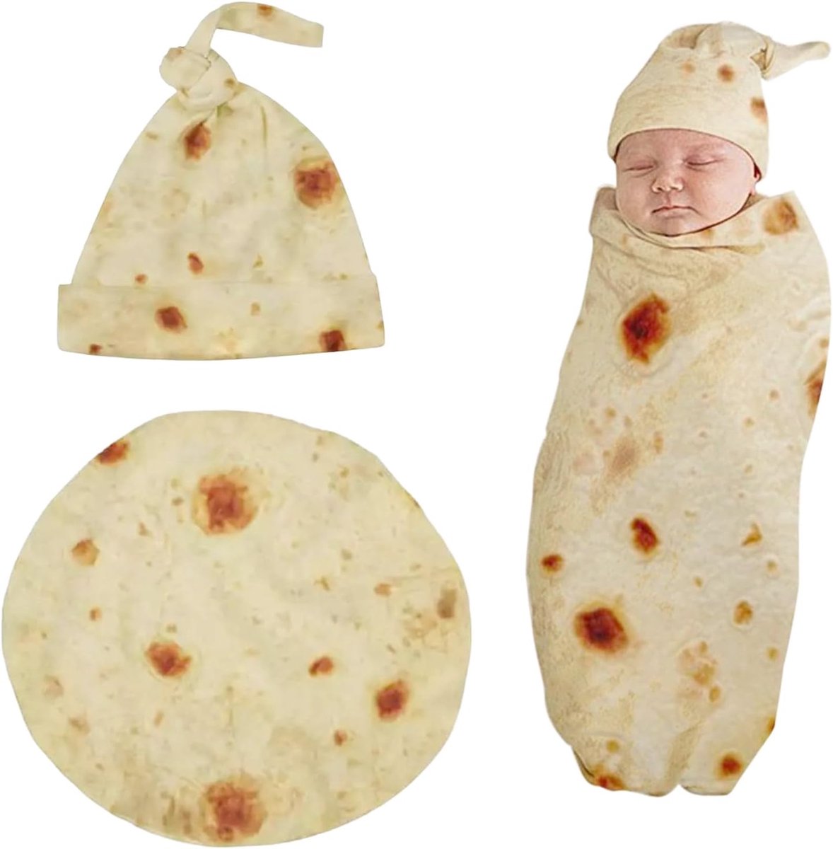 Burrito Swaddle Deken met Hoed Deken Cadeau voor Baby Jongens en Meisjes, 85*85cm / 33.5*33.5in, (2569282/120260AM95US698)