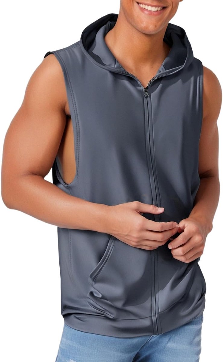 Mouwloos vest met capuchon en ritssluiting voor heren, ideaal voor fitness en zomer 2025