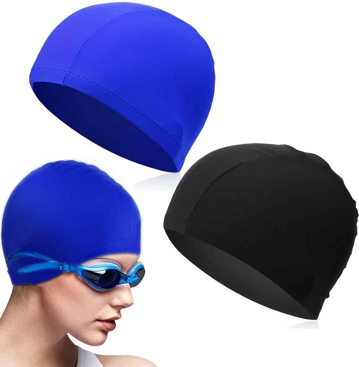2 stuks elastische badmutsen, comfortabele stof badmuts houdt het haar schoon, ademend, past zowel lang haar als kort haar, badmutsen voor vrouwen, meisjes, mannen, kinderen
