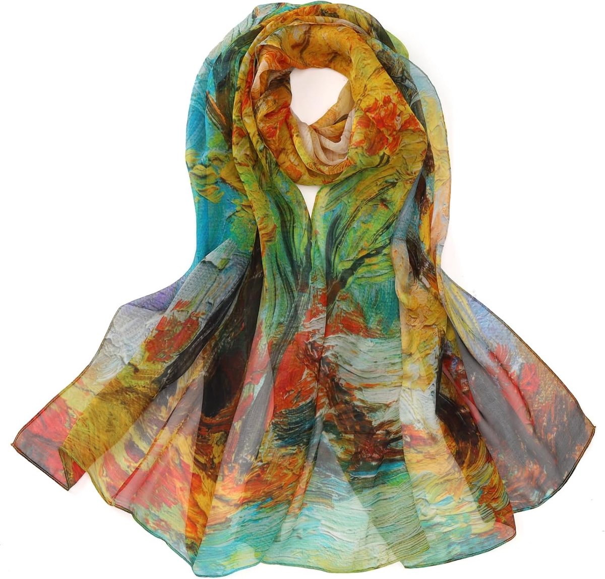 Lange zijden chiffon sjaal bloemenprint