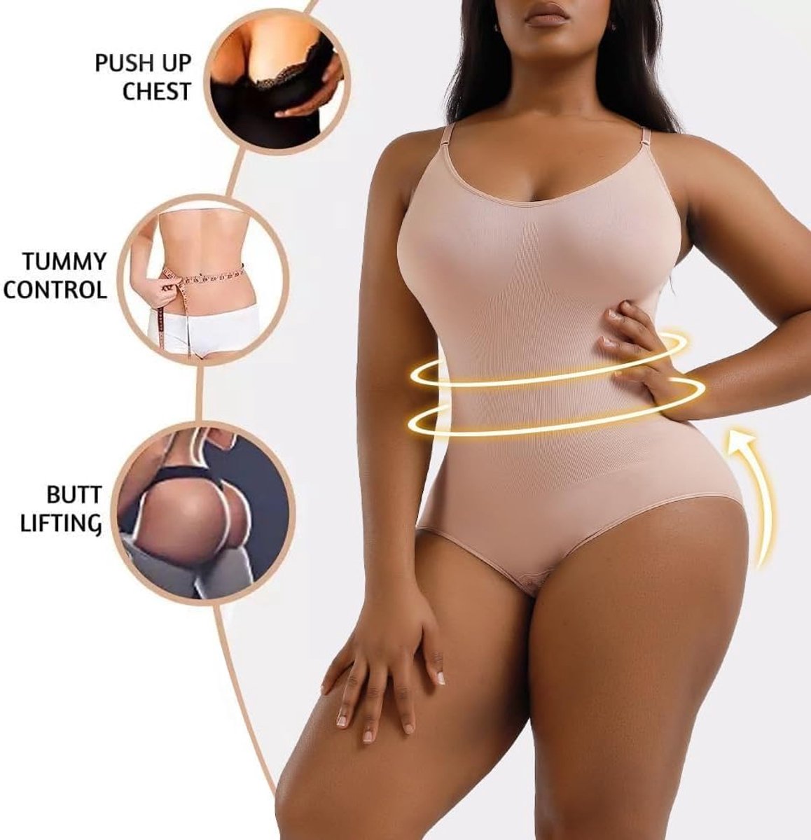Damesbody met dunne bandjes, figuurvormend, nauwsluitend, tweede huid, buikcontrole, glad silhouet, voor dagelijks gebruik