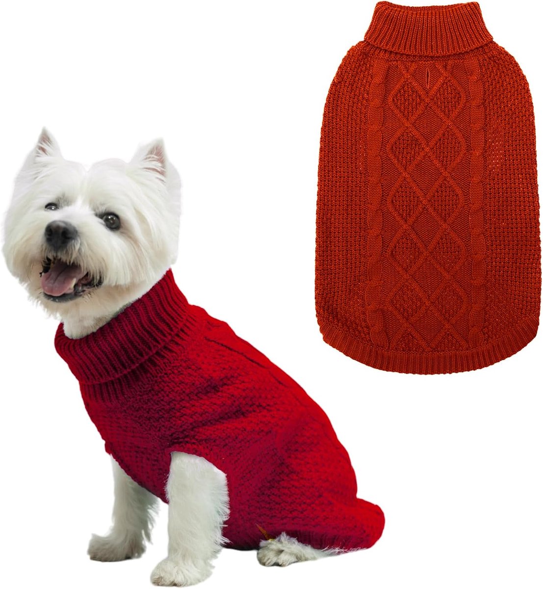 Coltrui hond trui - hond trui winter jas kleding klassieke kabel gebreide kleding met riem gat voor koud weer