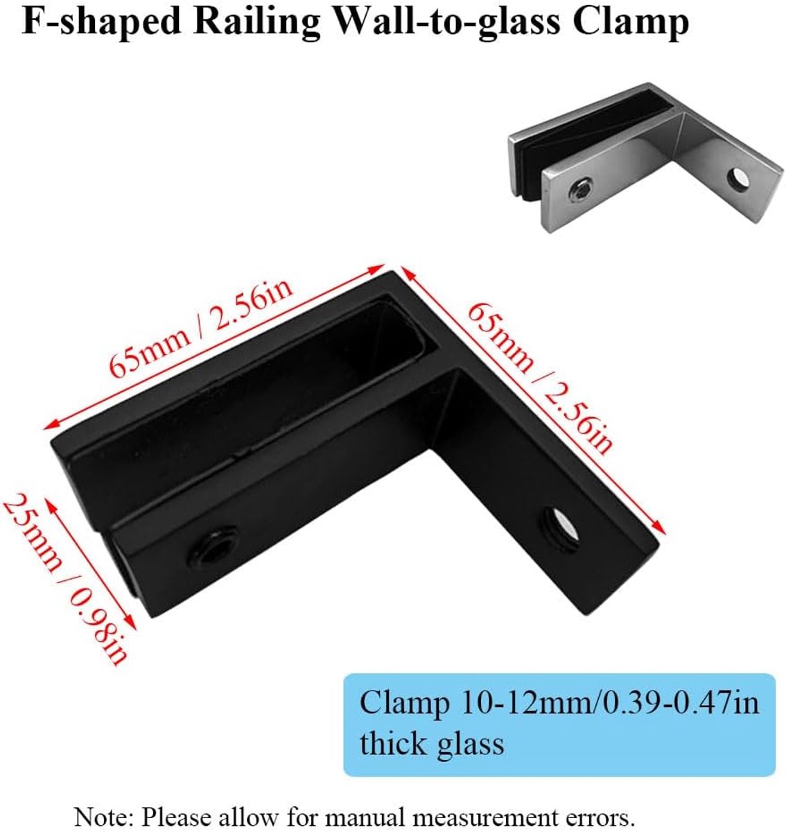 Naar glas klem 90 graden roestvrij stalen reling klem voor 10-12mm dik glas (zwart)