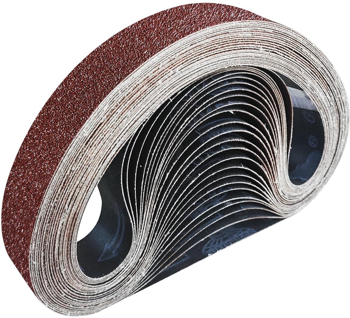 Banden schuurband 30 x 533 mm, set met 25 stuks, elk 5 korrelgrootte 80/120/150/240/320 voor bandschuurmachines