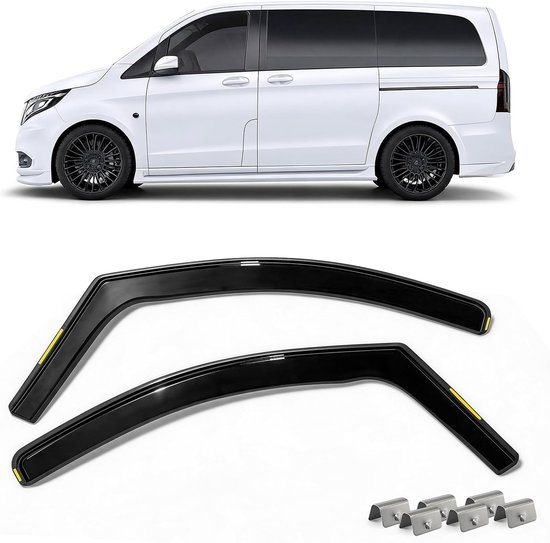 Set van twee zwarte ABS-windschermen met metalen clips voor bestelwagen.