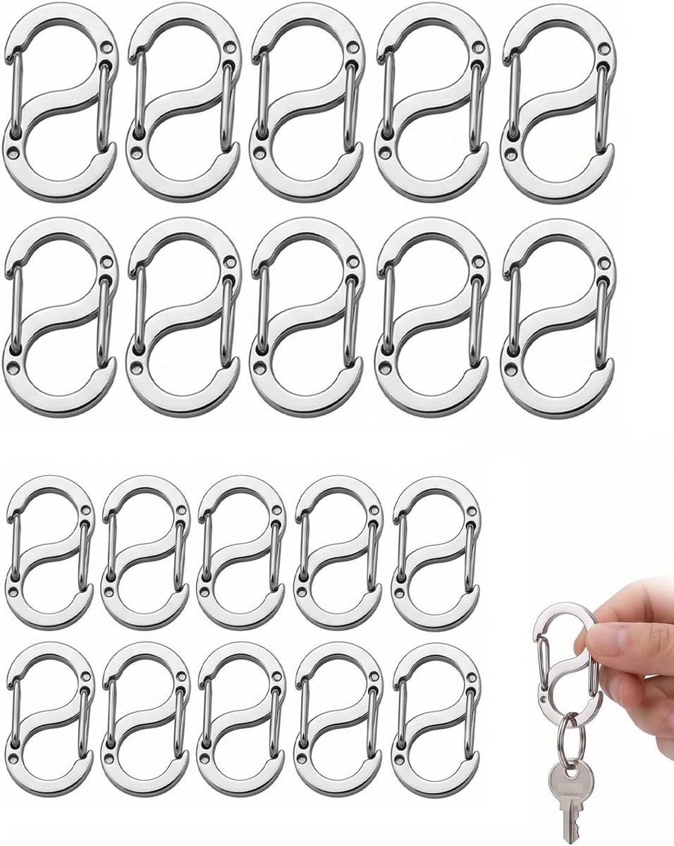 Klein, 20 stuks in 2 maten (16 mm en 22 mm), robuust voor sleutelhangers, rugzak en outdooractiviteiten