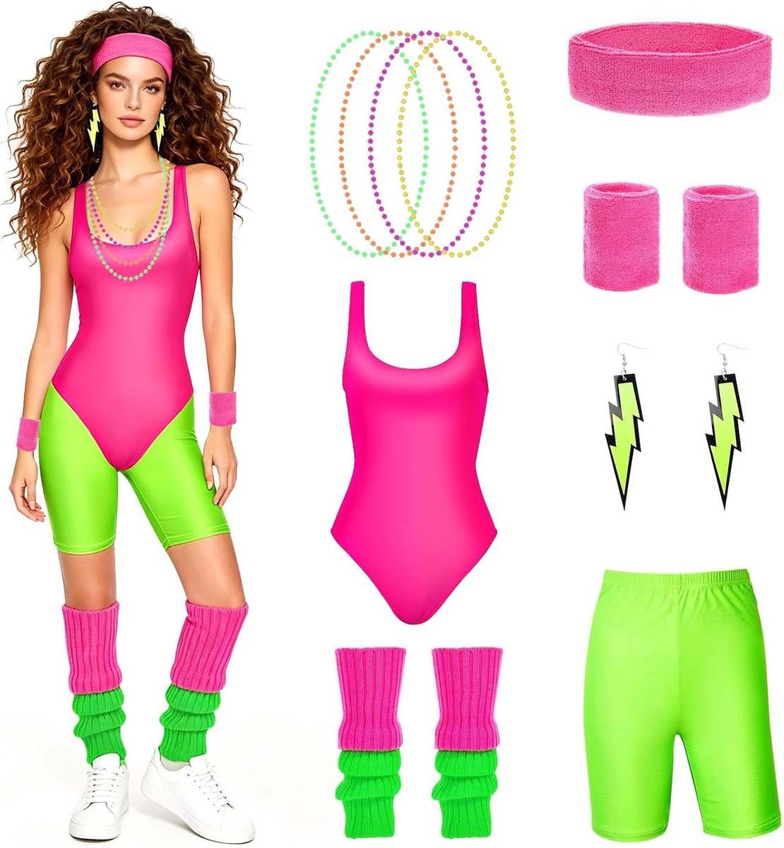 80-outfit voor dames, jaren 80 workoutkostuum, jaren 80-accessoires, jaren 80/90-outfit voor dames, jaren 80/90-kleding, kostuumaccessoires, voor carnaval, themafeest