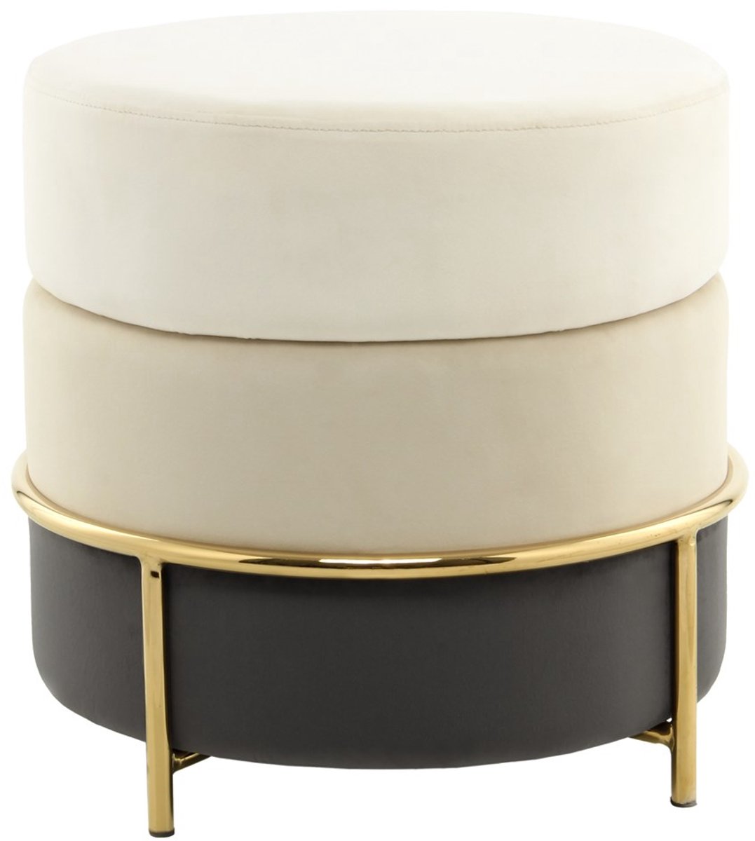 Padiro ronde hocker Ø 48,5 x 46 cm - crème - fluweel - drie kleurlagen en metalen onderstel