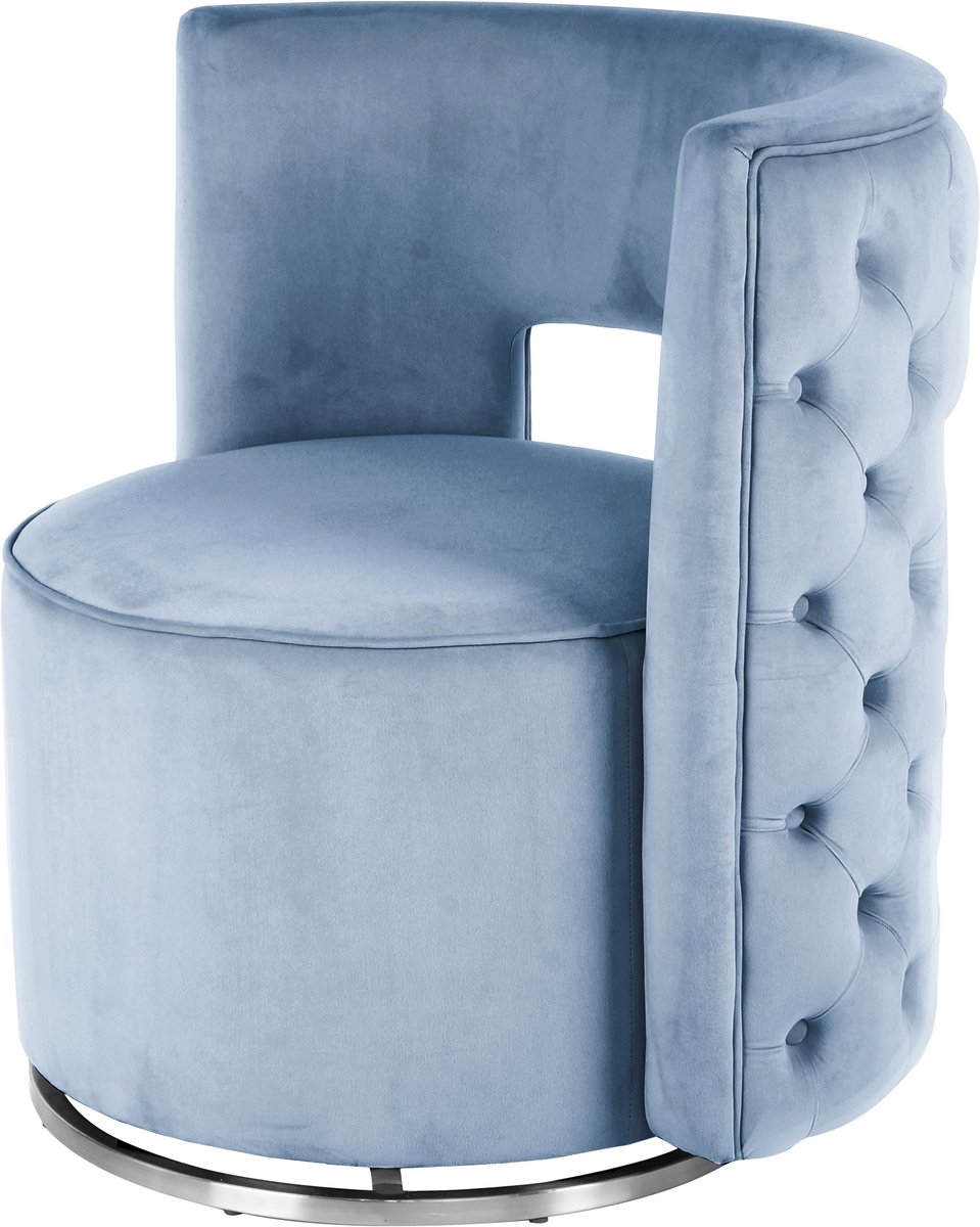 Padiro draaifauteuil 74 x 66,5 x 77,5 cm - lichtblauw en zilverkleurig - fluweel - 360 graden draaibaar en sierknopen