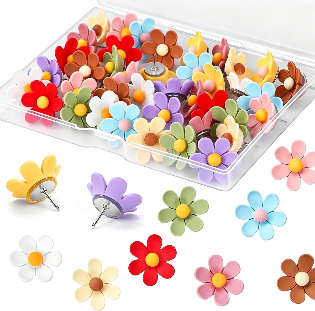 Punaises - push pins - Pushpins - punaises voor prikbord - punaise - 30 stuks - Bloemen Punaises - punaises Meerkleurig - kantoor artikelen - Decoratieve pushpins - Prikbord Accessoires - Geschikt Voor Prikborden, Huisdecoratie