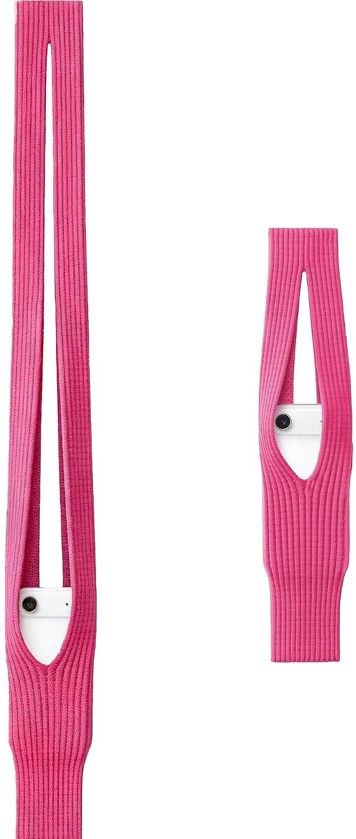 Telefoontasje Gebreid met Koord Roze – Stretch Smartphone Tas, Lichtgewicht Telefoonhoesje voor Schouder & Crossbody