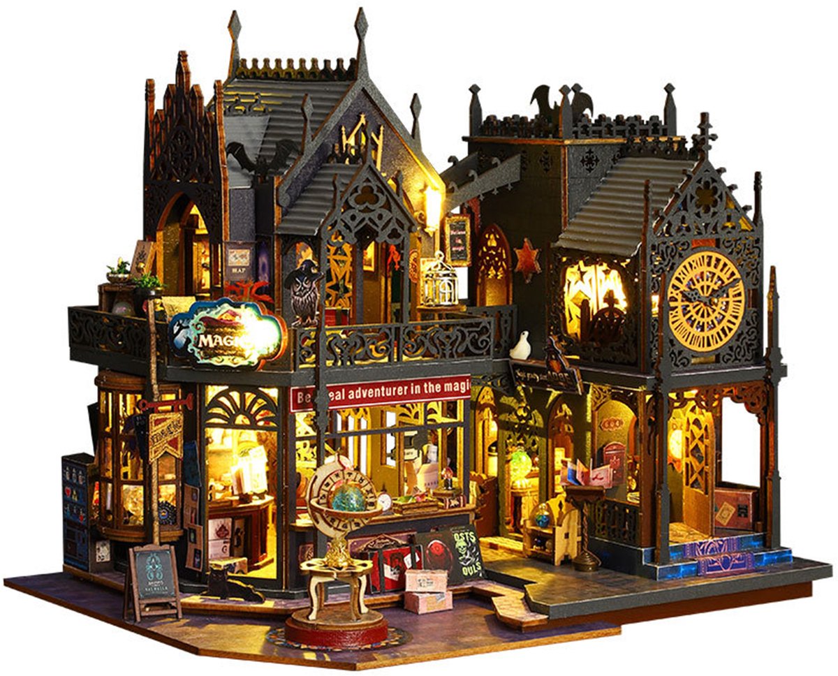 MODFU DIY microhuis groot kasteel bouwpakket – 24x19x21,5 cm miniatuur model – Eenvoudig te bouwen met handleiding – Hobby set met stofkap – Creatief cadeau voor volwassenen en kinderen – Meerkleurig