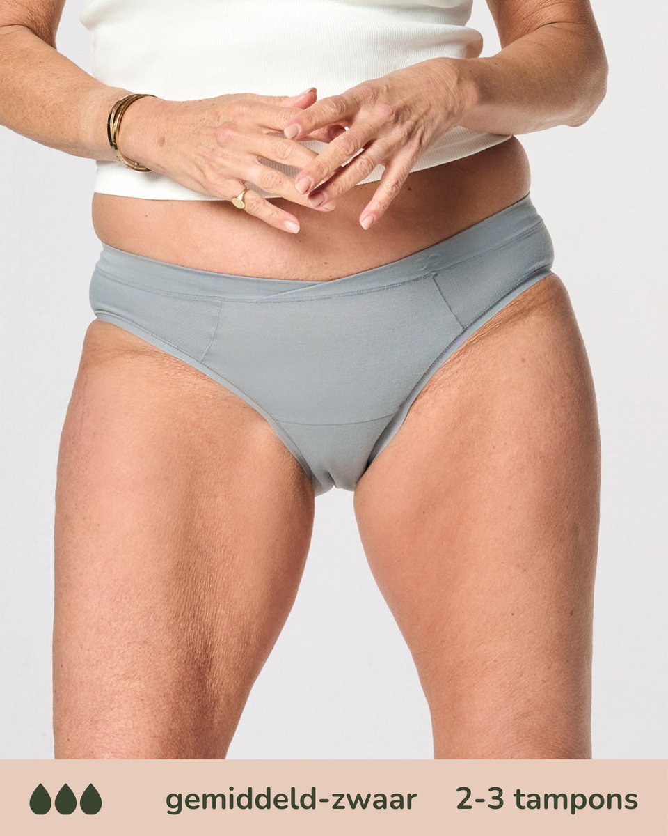 Moodies menstruatie ondergoed - Bamboe Cheeky Brief Onderbroek - gemiddeld / zwaar kruisje - maat S - kleur Grijs