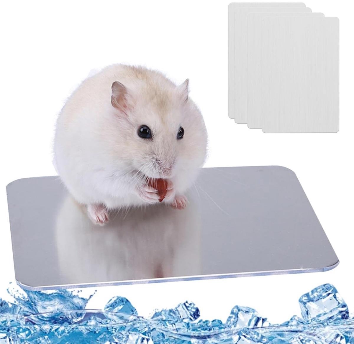 SSTRWGOOD 4 Stuks Koelkussen voor Kleine Dieren - Aluminium Koelplaat - 12x8cm - Actieve Koeling en Warmteafvoer - Geschikt voor Konijnen, Hamsters en Andere Knaagdieren - Lichte en Duurzame Aluminiumlegering
