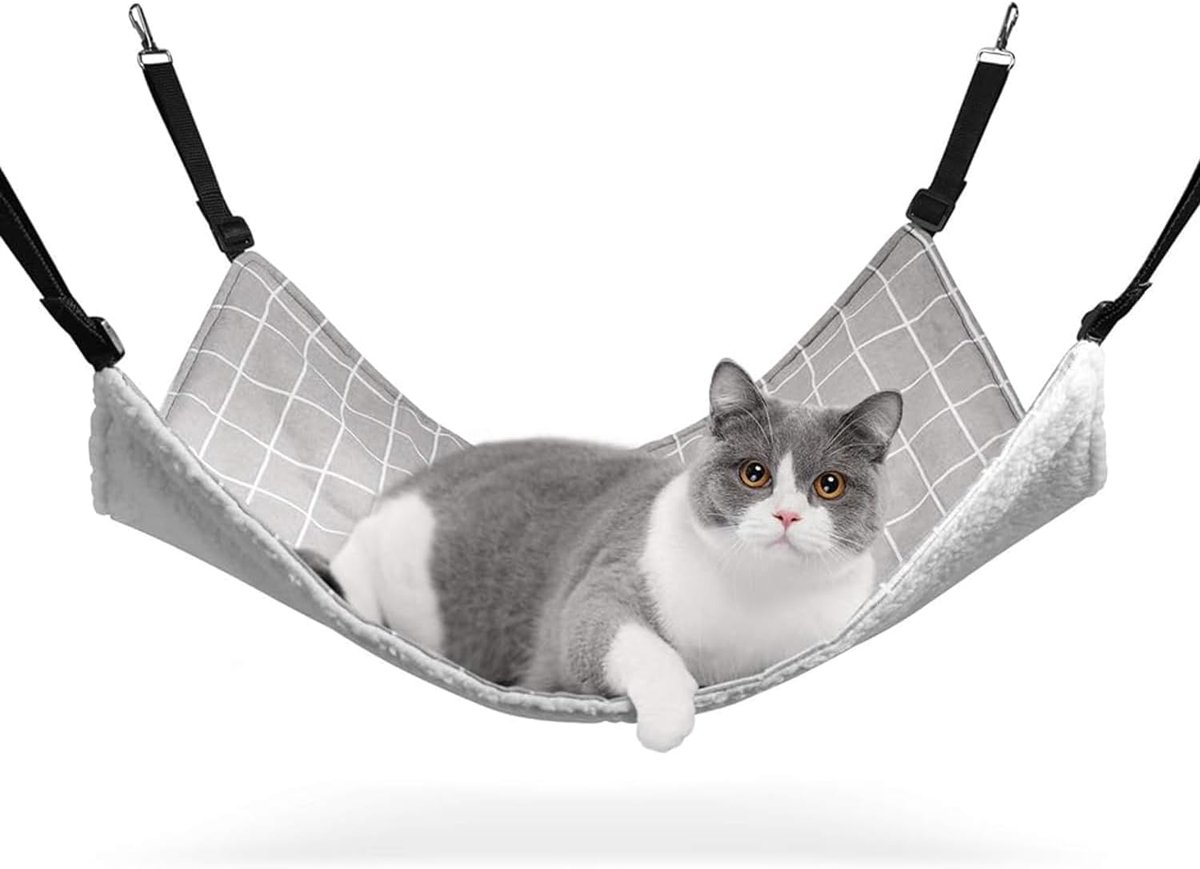 KZQ Kattenhangmat – Kattenbed – Wandhangmat voor katten – Omkeerbare hangmat – Inclusief verstelbare banden en metalen haken – 57 x 47 cm – Grijs