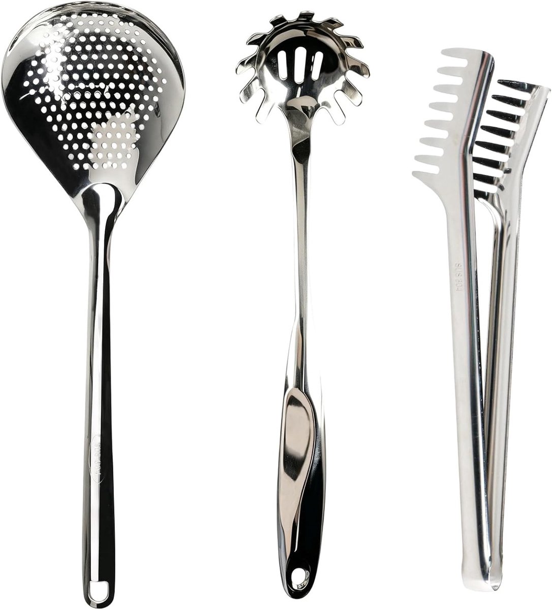 304 RVS Pasta Set met Spaghetti Tangen, Pastalepel en Schuimspaan - Voedselveilig, Vaatwasmachinebestendig en Ergonomisch Ontwerp voor Spaghetti, Lasagna en Linguine