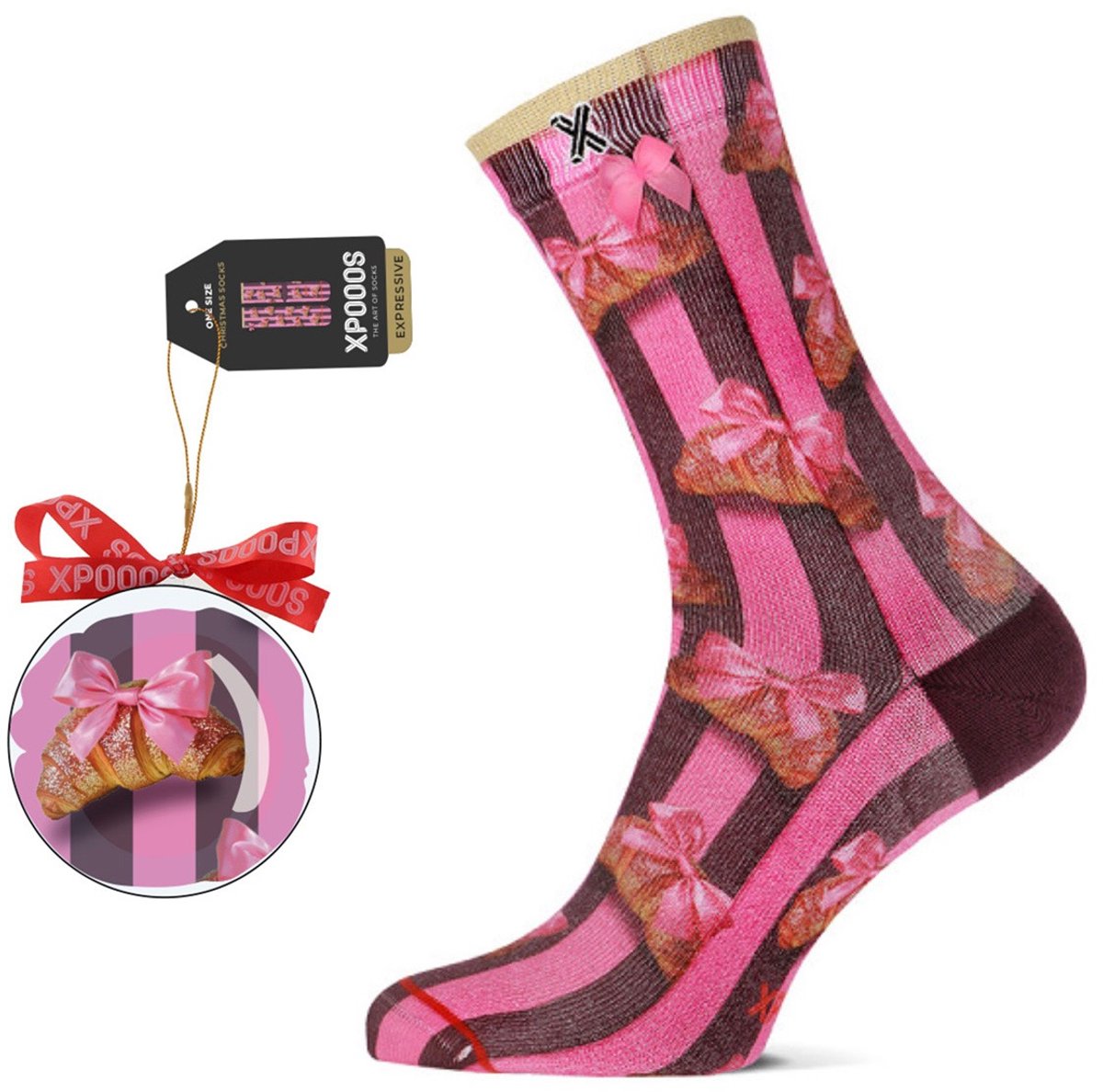 XPOOOS dames giftbox sokken croissant roze