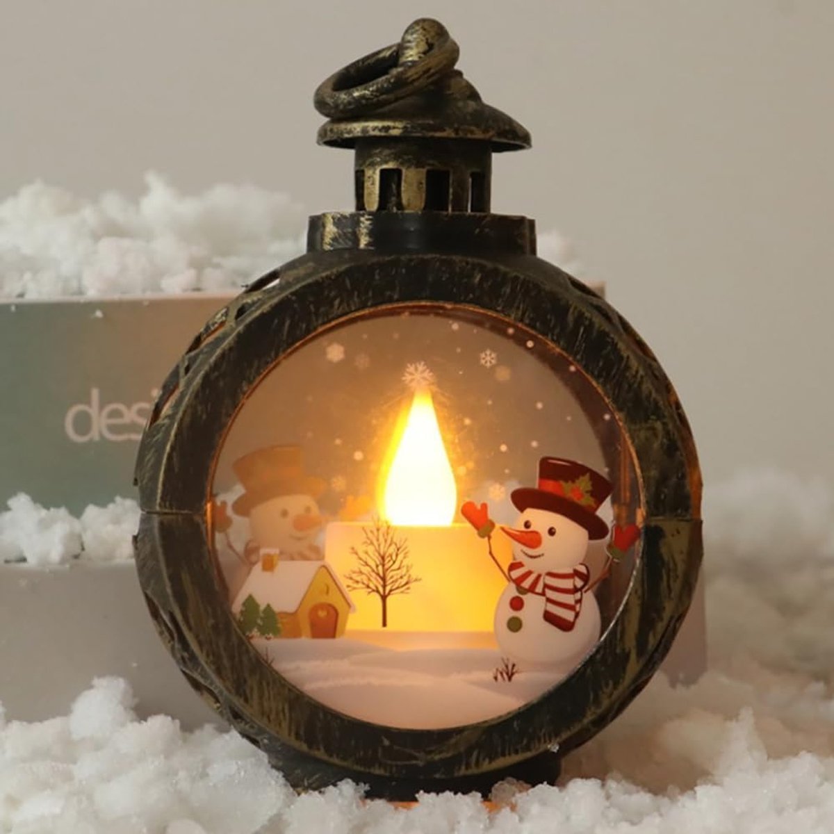 Kerstman LED Mini Kerstlantaarn Hanglamp - Kerstlantaarn Decoratie - Kerstman Sneeuwpop Vintage Kerstdecoratie - Hangende en Tafeldecoratie voor de Vakantie - Perfect voor Kindervakantiecadeaus en Woondecoratie Buiten en Binnen - Bronzen Sneeuwpop – foto 4