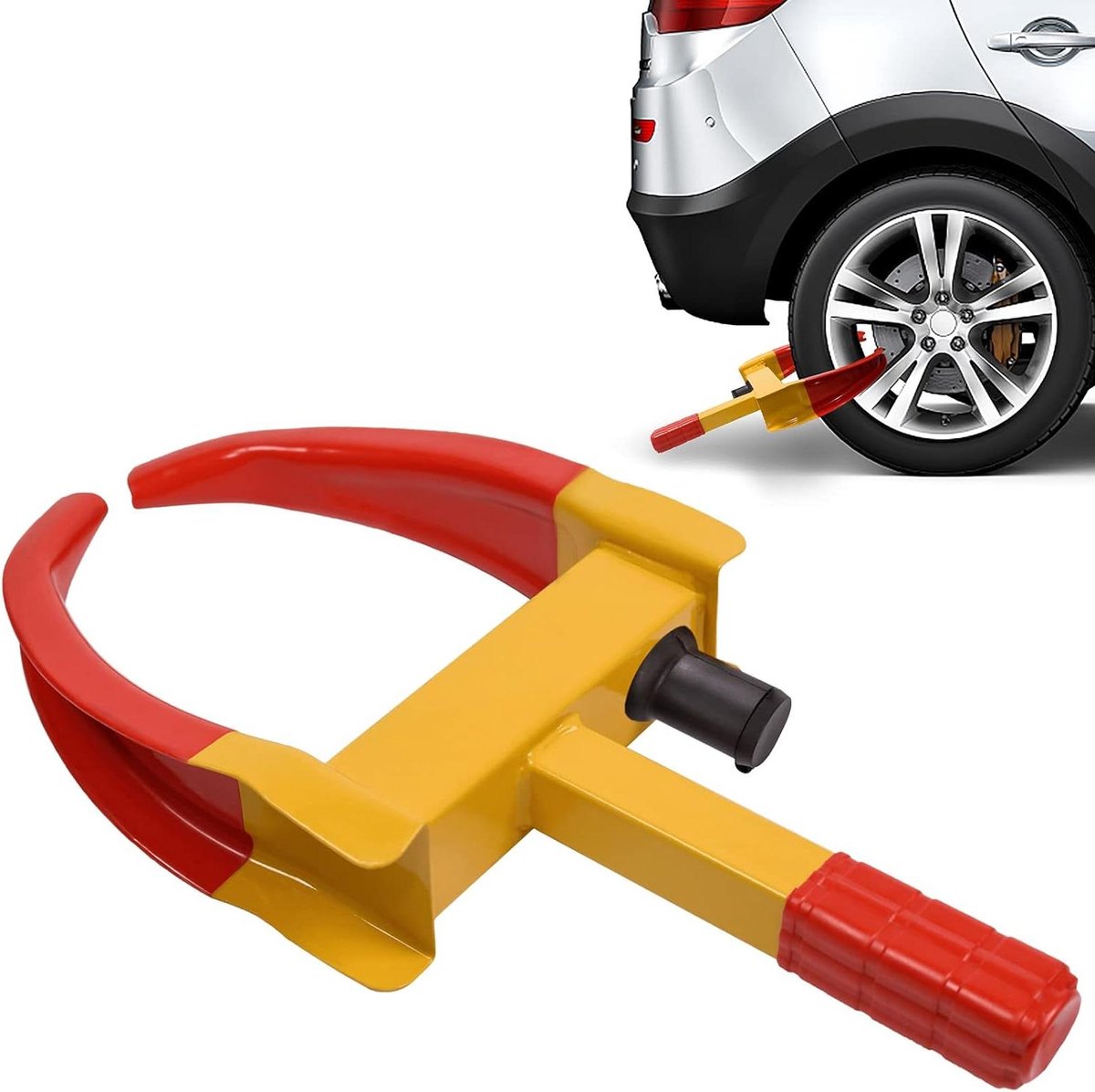 Universele Wielklem - Parkeerklem Bandenslot - Voertuig Beveiligen - Verstelbaar en Weerbestendig - Tot 30 cm Bandbreedte - Geel Rood
