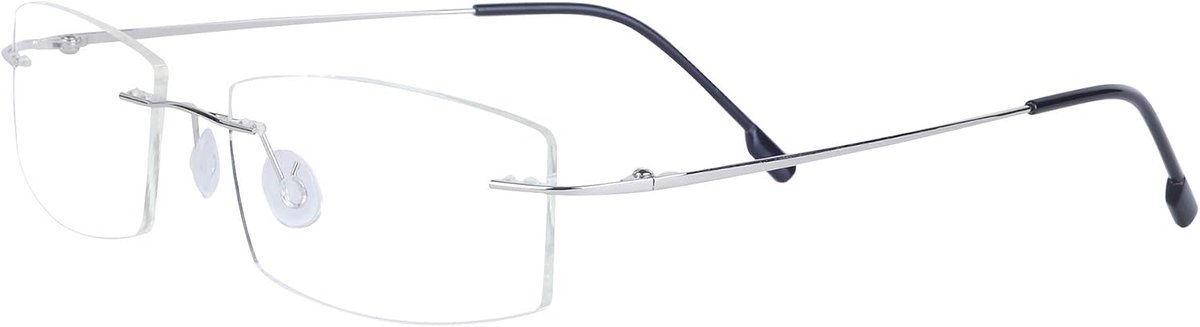 Randloos, voor dames en heren, ultralicht montuur met brillenkoker, zilver
